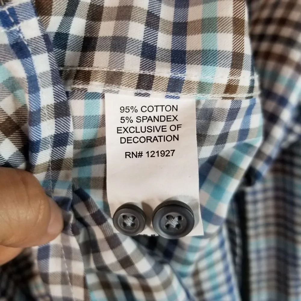 Johnnie O Hangin Out Shirt Mens Large Blue Gray Plaid Surf Button Up Long Sleeve - Picture 10 of 11